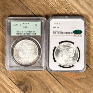 Graded Morgan and Peace dollar silver coins