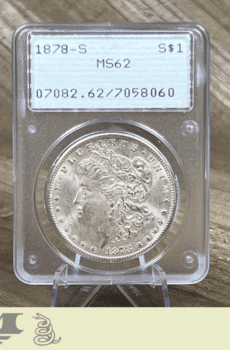 Online coin dealer PCGS Rattler 1878 S Morgan Silver Dollar MS62 obverse