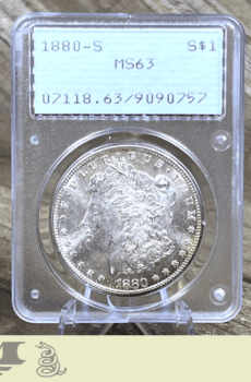 1880 S Morgan Dollar silver coin PCGS Rattler MS63