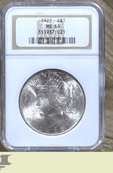 1922 Peace Dollar Silver Coin NGC MS64