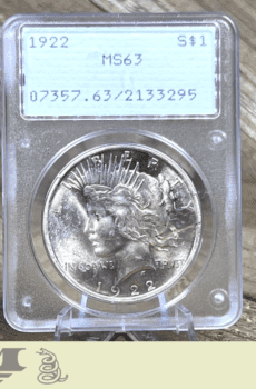 1922 Peace Dollar Silver Coin PCGS Rattler MS63