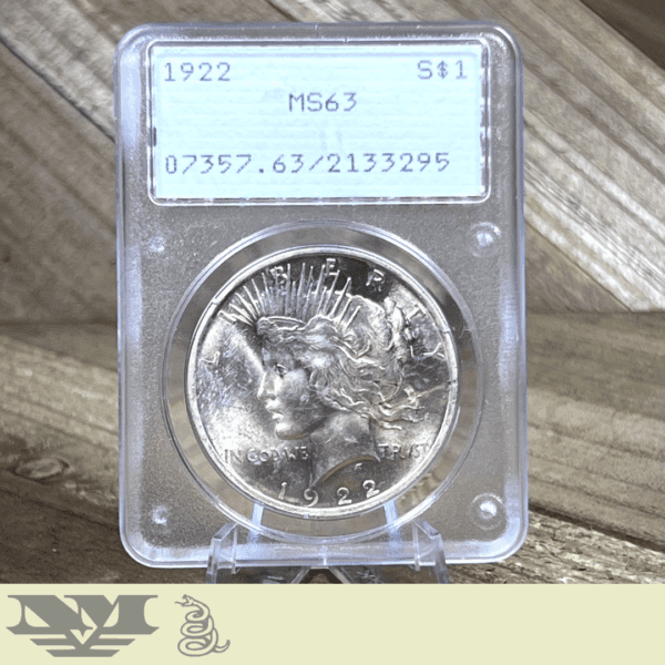 1922 Peace Dollar Silver Coin PCGS Rattler MS63