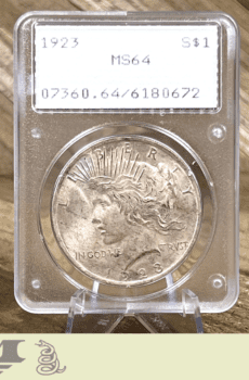 1923 Peace Dollar Silver Coin PCGS Rattler MS64