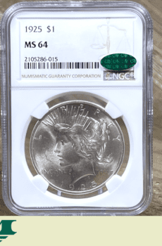 1925 Peace Dollar Silver Coin NGC MS64 Green CAC