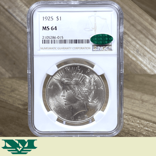 1925 Peace Dollar Silver Coin NGC MS64 Green CAC