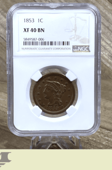 1853 Braided Hair Large Cent 1c NGC XF 40 BN