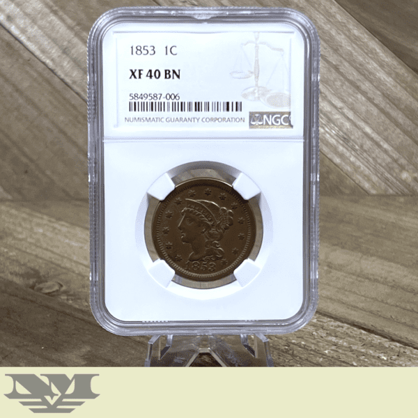 1853 Braided Hair Large Cent 1c NGC XF 40 BN