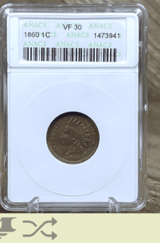 1860 Indian Head One Cent 1c ANACS Soapbox VF30