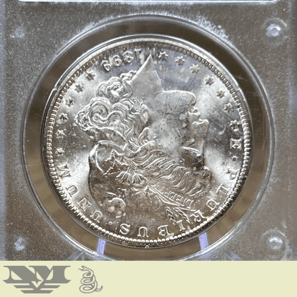 1899 O Morgan Dollar Silver Coin PCGS Rattler MS63 obverse