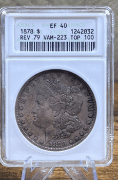 1878 Morgan Dollar Silver Coin EF 40 ANACS Soapbox VAM-223 2832 Obverse