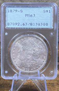 1879 S Morgan Dollar Silver Coin MS 63 PCGS Rattler 8300 Obverse