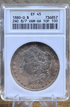 1880 O Morgan Dollar Silver Coin EF 45 ANACS Soapbox VAM-6A 6857 Obverse