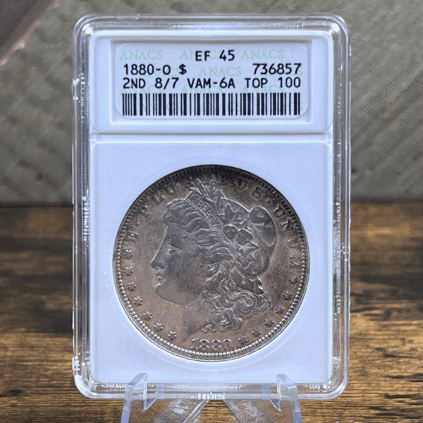 1880 O Morgan Dollar Silver Coin EF 45 ANACS Soapbox VAM-6A 6857 Obverse
