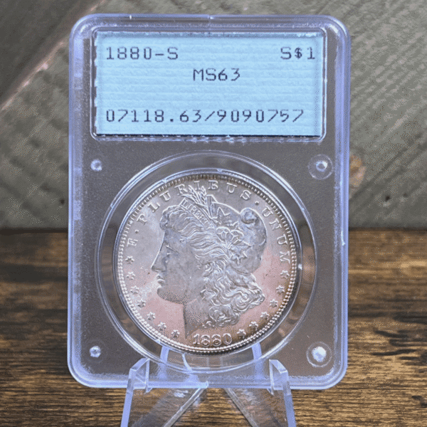 1880 S Morgan Dollar Silver Coin MS 63 PCGS Rattler Obverse