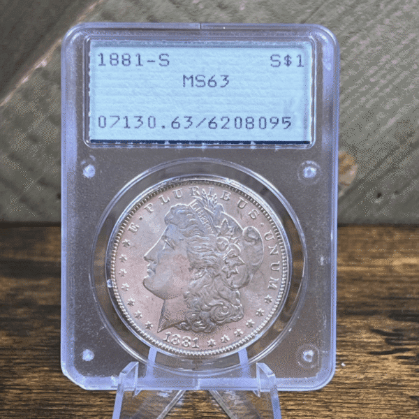 1881 S Morgan Dollar Silver Coin MS 63 PCGS Rattler Obverse