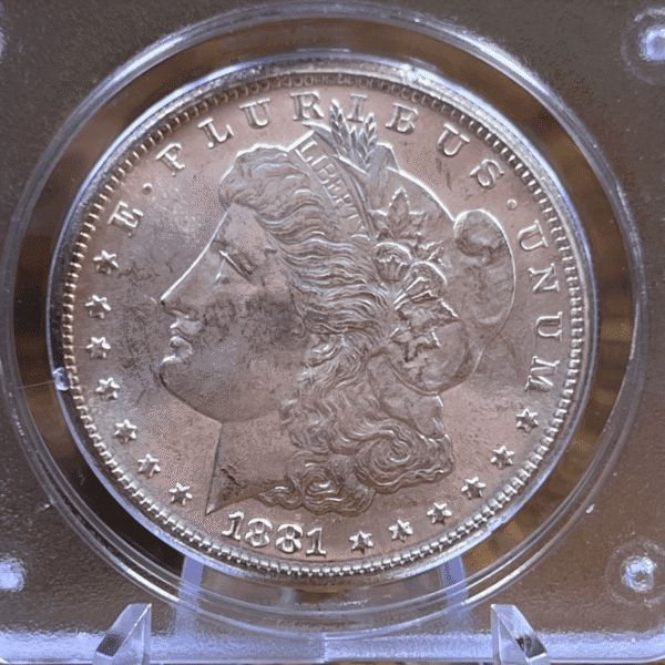 1881 S Morgan Dollar Silver Coin MS 63 PCGS Rattler Obverse