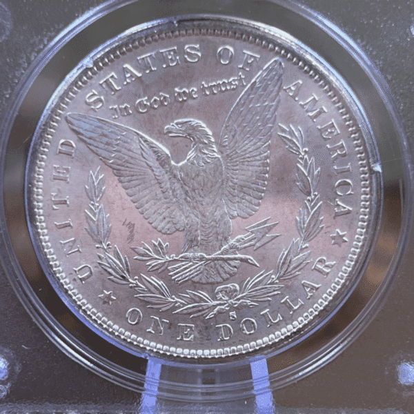 1881 S Morgan Dollar Silver Coin MS 63 PCGS Rattler Reverse