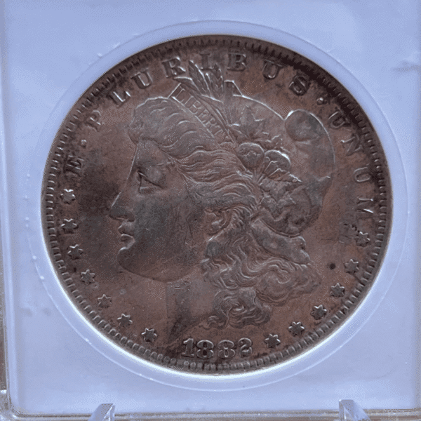 1882 O/S Morgan Dollar Silver Coin AU 50 ANACS Soapbox VAM-4 3247 Obverse