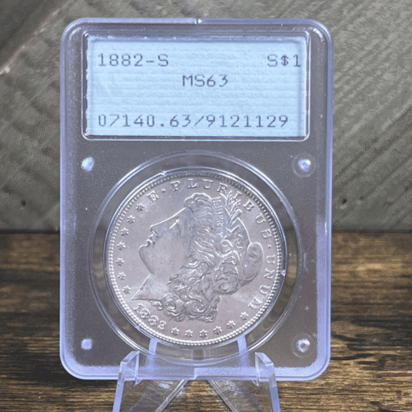 1882 S Morgan Dollar Silver Coin MS 63 PCGS Rattler Obverse