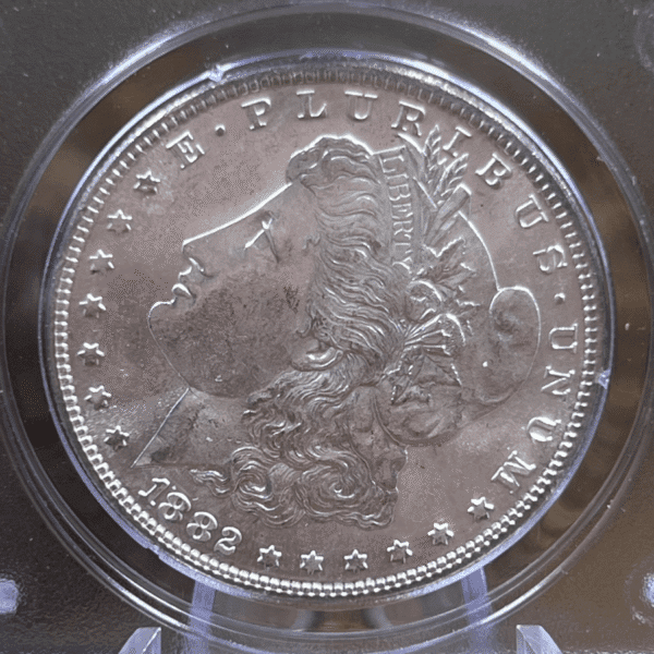 1882 S Morgan Dollar Silver Coin MS 63 PCGS Rattler Obverse