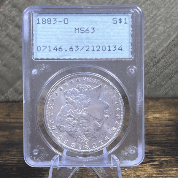 1883 O Morgan Dollar Silver Coin MS 63 PCGS Rattler Obverse