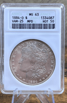 1884 O Morgan Dollar Silver Coin MS 63 ANACS Soapbox VAM-25 4087 Obverse