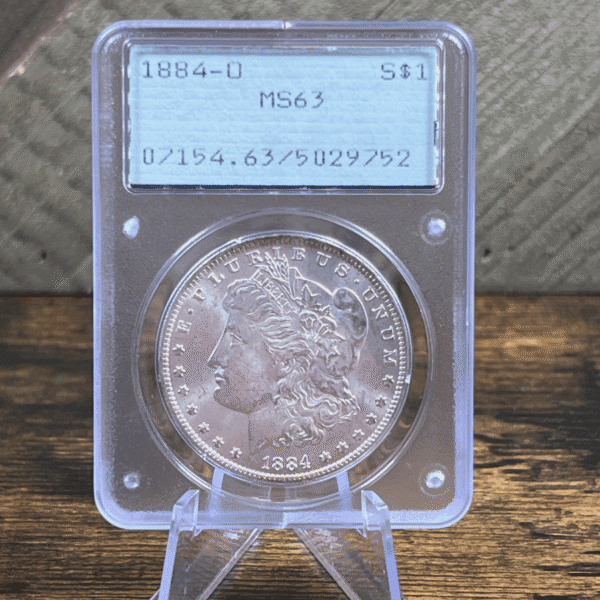 1884 O Morgan Dollar Silver Coin MS 63 PCGS Rattler Obverse
