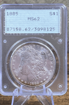 1885 Morgan Dollar Silver Coin MS 62 PCGS Rattler Obverse