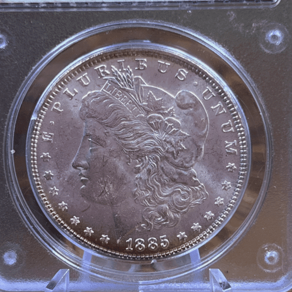 1885 Morgan Dollar Silver Coin MS 62 PCGS Rattler Obverse
