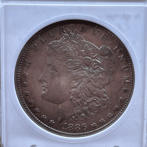 1886 Morgan Dollar Silver Coin AU 55 ANACS Soapbox VAM-21 2500 Obverse