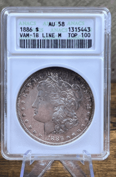 1886 Morgan Dollar Silver Coin AU 58 ANACS Soapbox VAM-1B 5443 Obverse