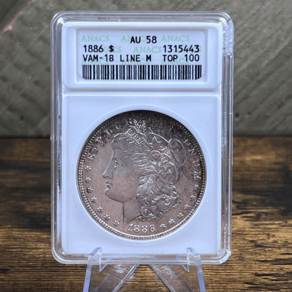 1886 Morgan Dollar Silver Coin AU 58 ANACS Soapbox VAM-1B 5443 Obverse