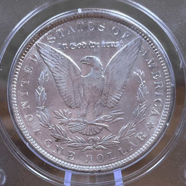 1886 Morgan Dollar Silver Coin MS 63 PCGS Rattler 3870 Reverse