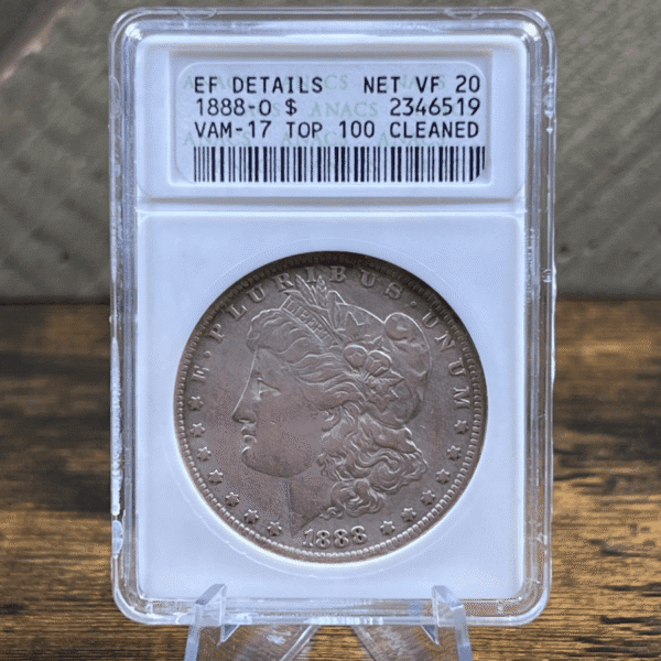 1888 O Morgan Dollar Silver Coin EF ANACS Soapbox VAM-17 6519 Obverse