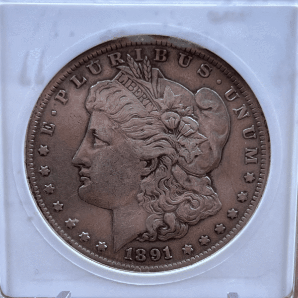 1891 Morgan Dollar Silver Coin AU 50 ANACS Soapbox VAM-2 8153 Obverse