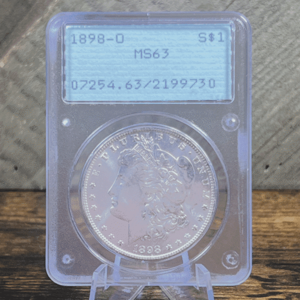 1898 O Morgan Dollar Silver Coin MS 63 PCGS Rattler Obverse