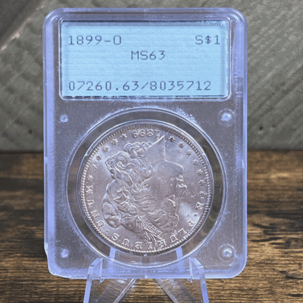 1899 O Morgan Dollar Silver Coin MS 63 PCGS Rattler Obverse