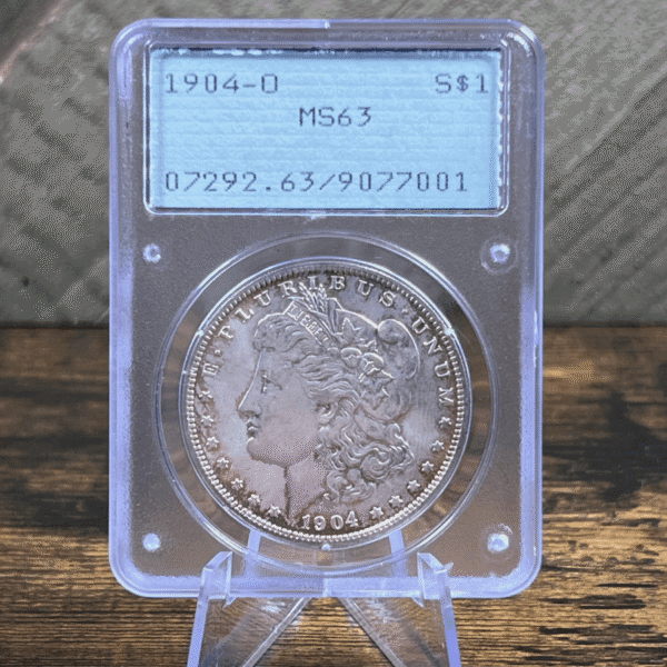 1904 O Morgan Dollar Silver Coin MS 63 PCGS Rattler 7001 Obverse