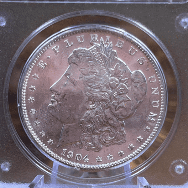 1904 O Morgan Dollar Silver Coin MS 63 PCGS Rattler Obverse