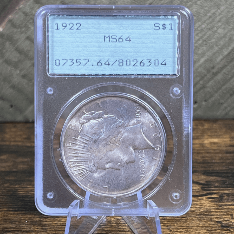 1922 Peace Dollar Silver Coin MS 64 PCGS Rattler Obverse