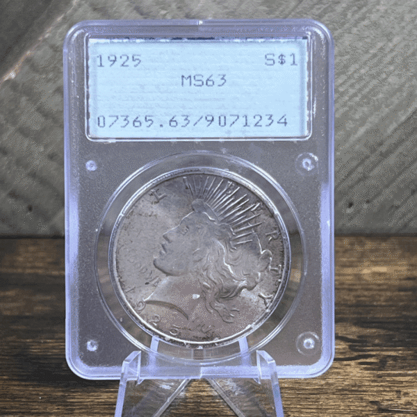 1925 Peace Dollar Silver Coin MS 63 PCGS Rattler Obverse
